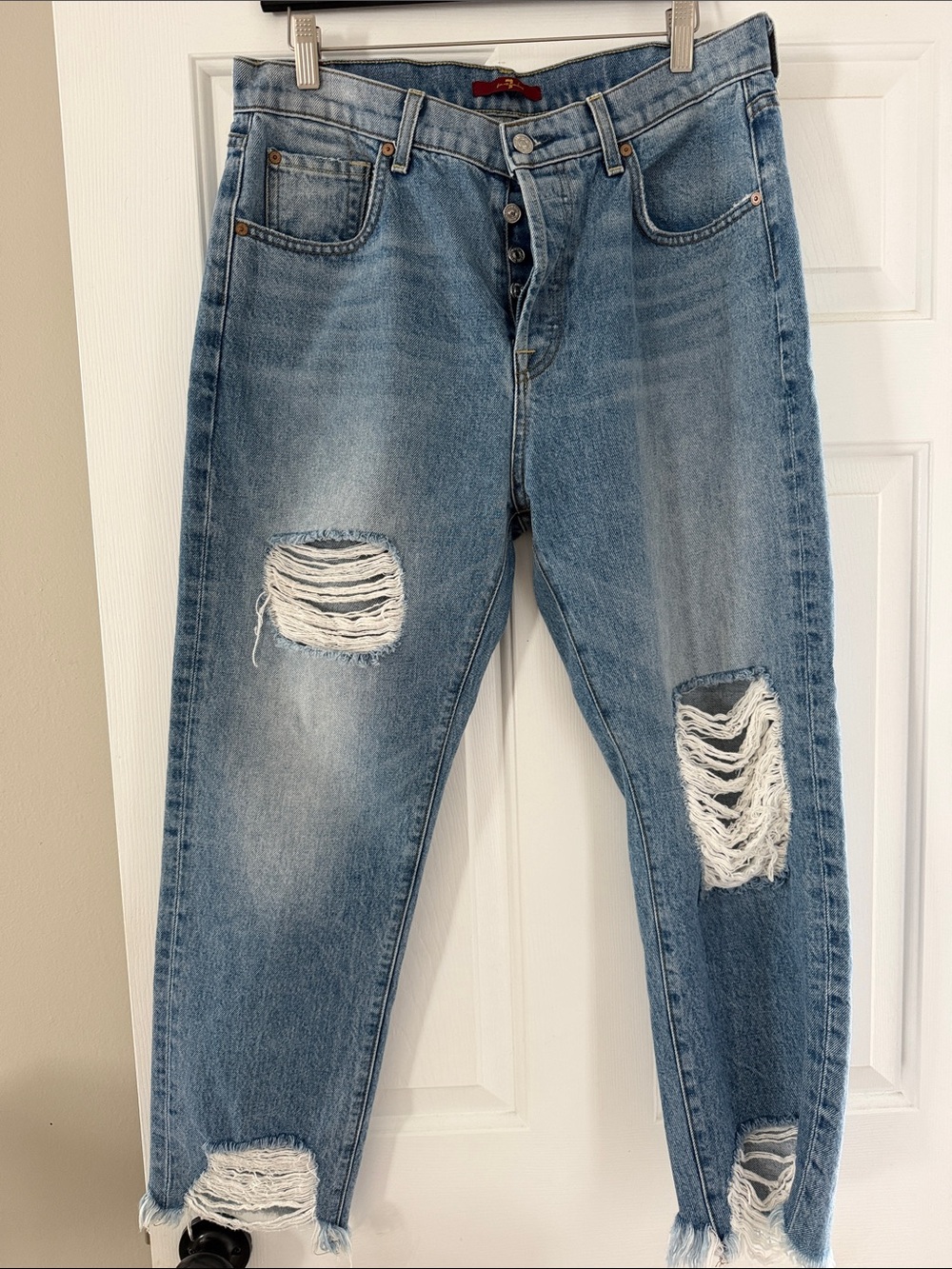 7 For All Mankind Light Blue Ripped Boyfriend Jeans size 30